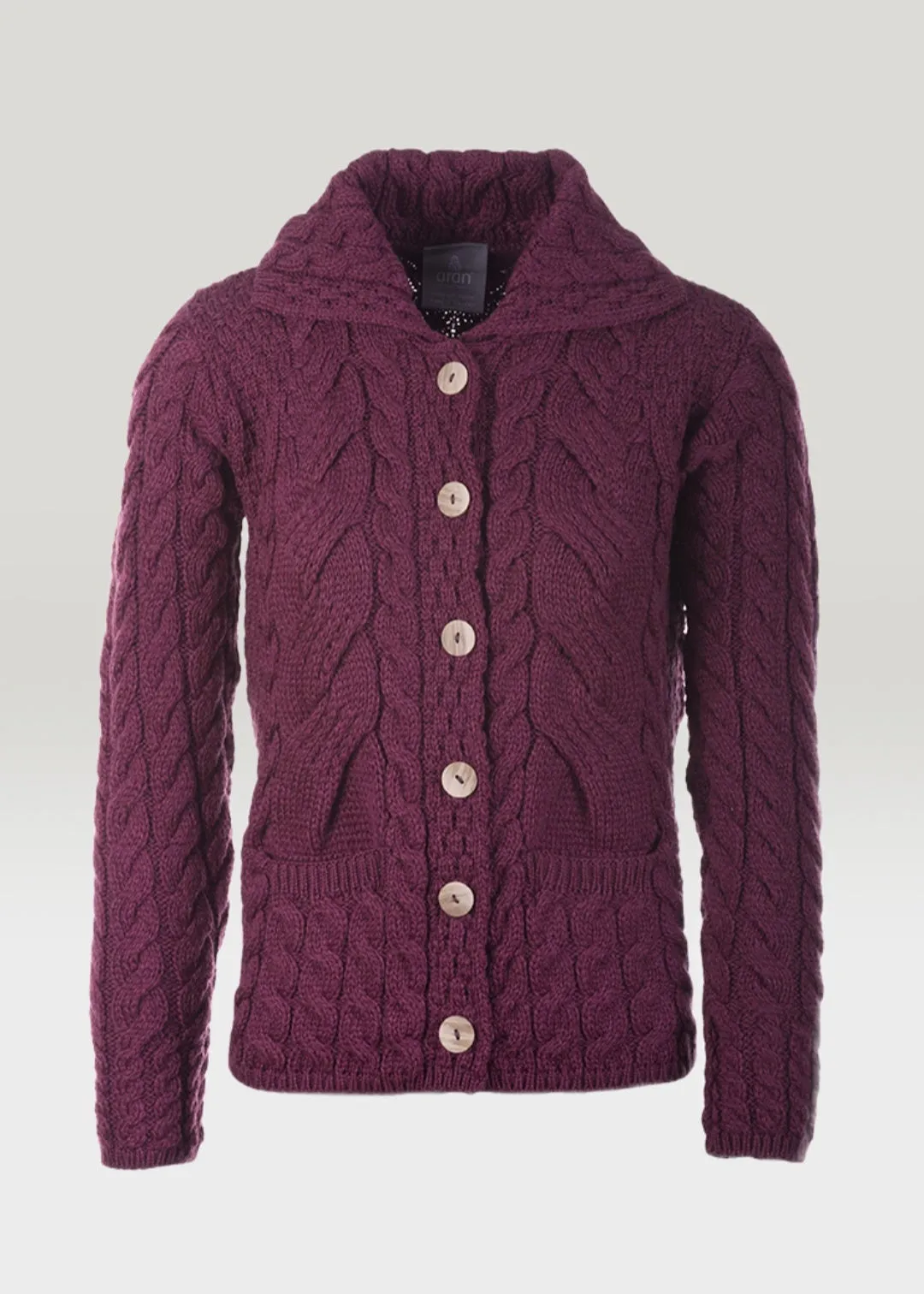 Belcarra Ladies Aran Cardigan | Jam - Clearance