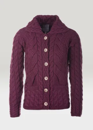 Belcarra Ladies Aran Cardigan | Jam - Clearance