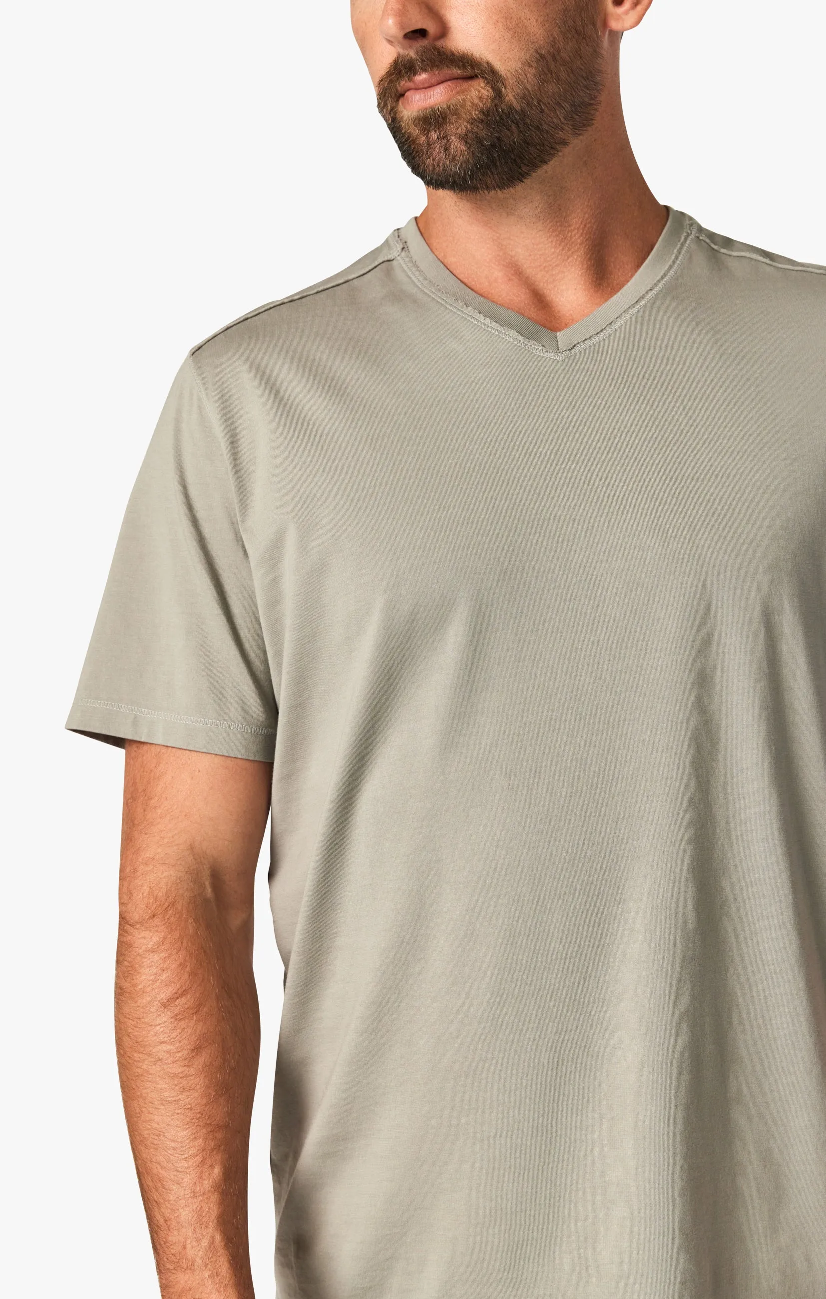 Deconstructed V-Neck T-Shirt in White Dove
