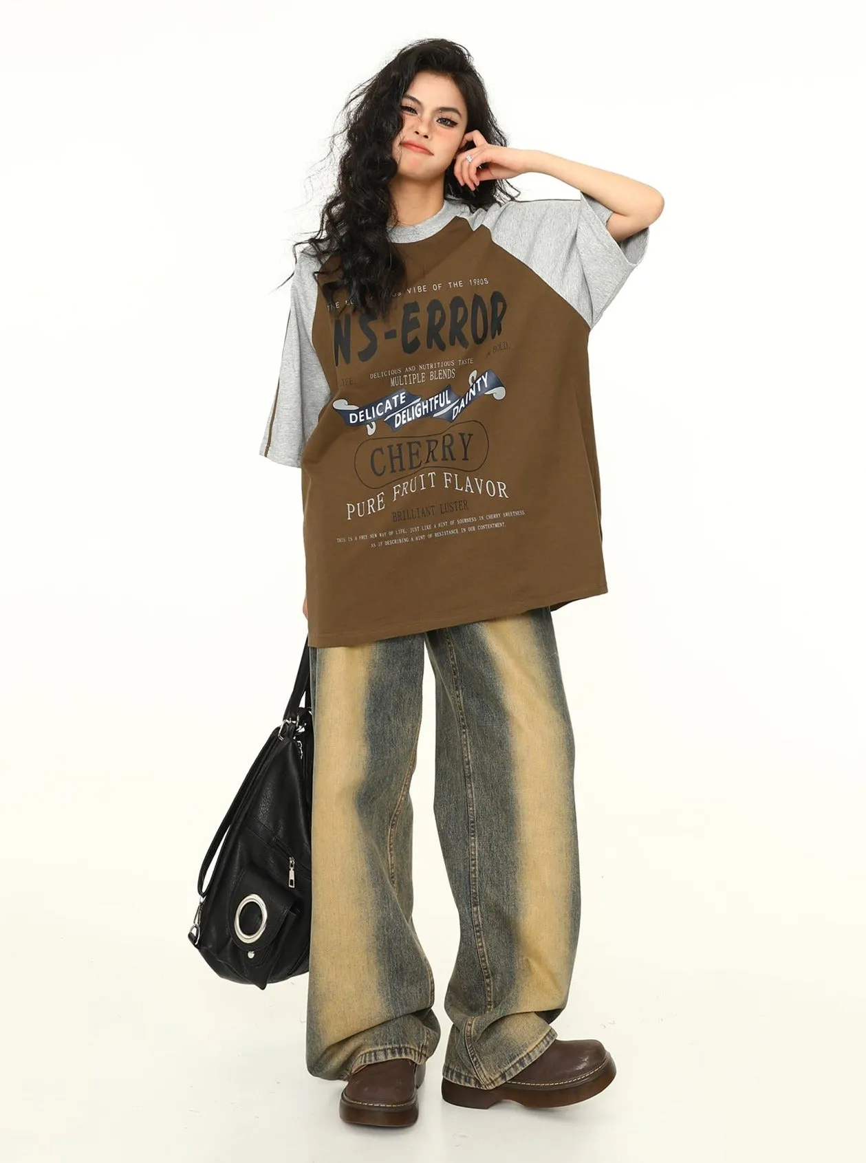 Maillard Stitching Letter Print Trendy Top