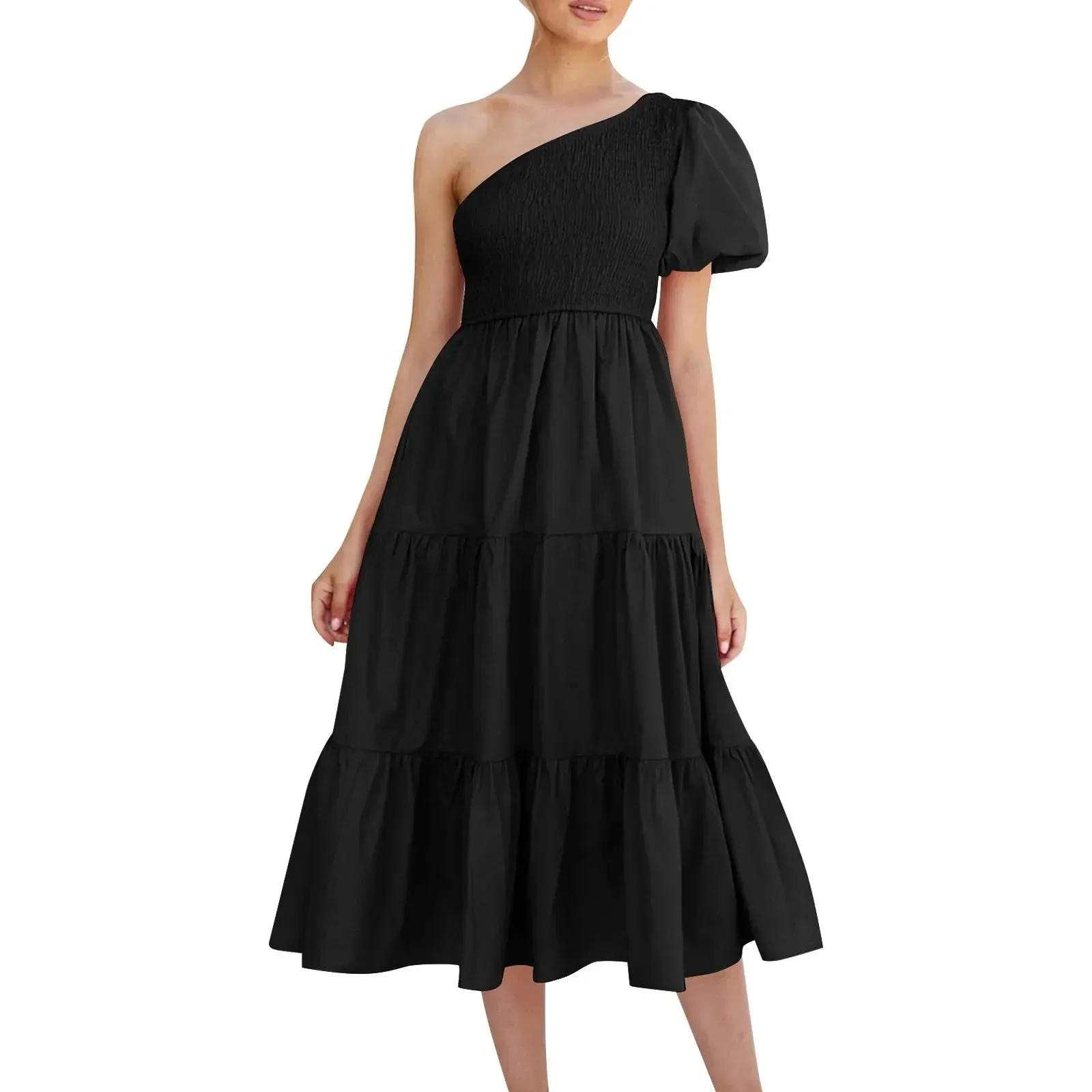 One Shoulder Sleeveless Backless Straight Solid Color Boho Beach Casual Elegant Dress