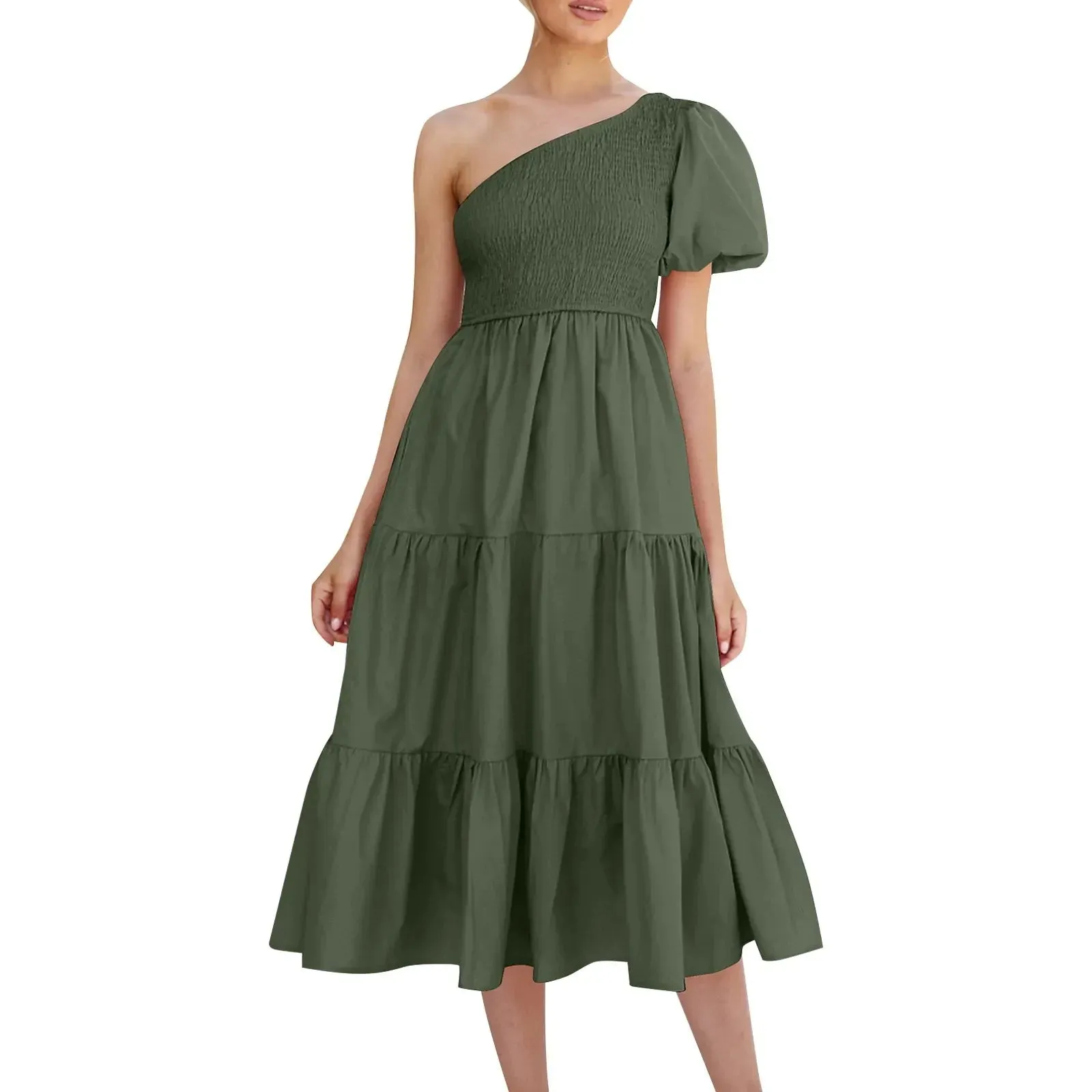 One Shoulder Sleeveless Backless Straight Solid Color Boho Beach Casual Elegant Dress