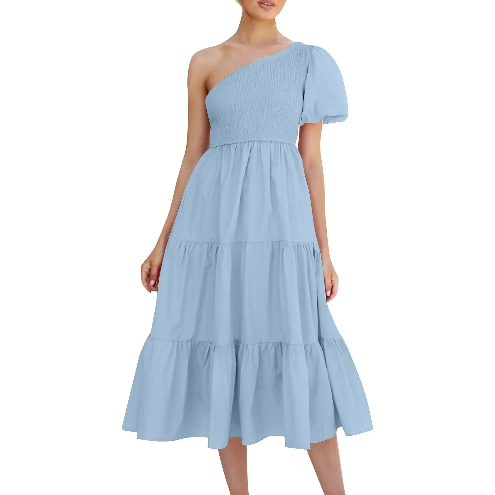 One Shoulder Sleeveless Backless Straight Solid Color Boho Beach Casual Elegant Dress