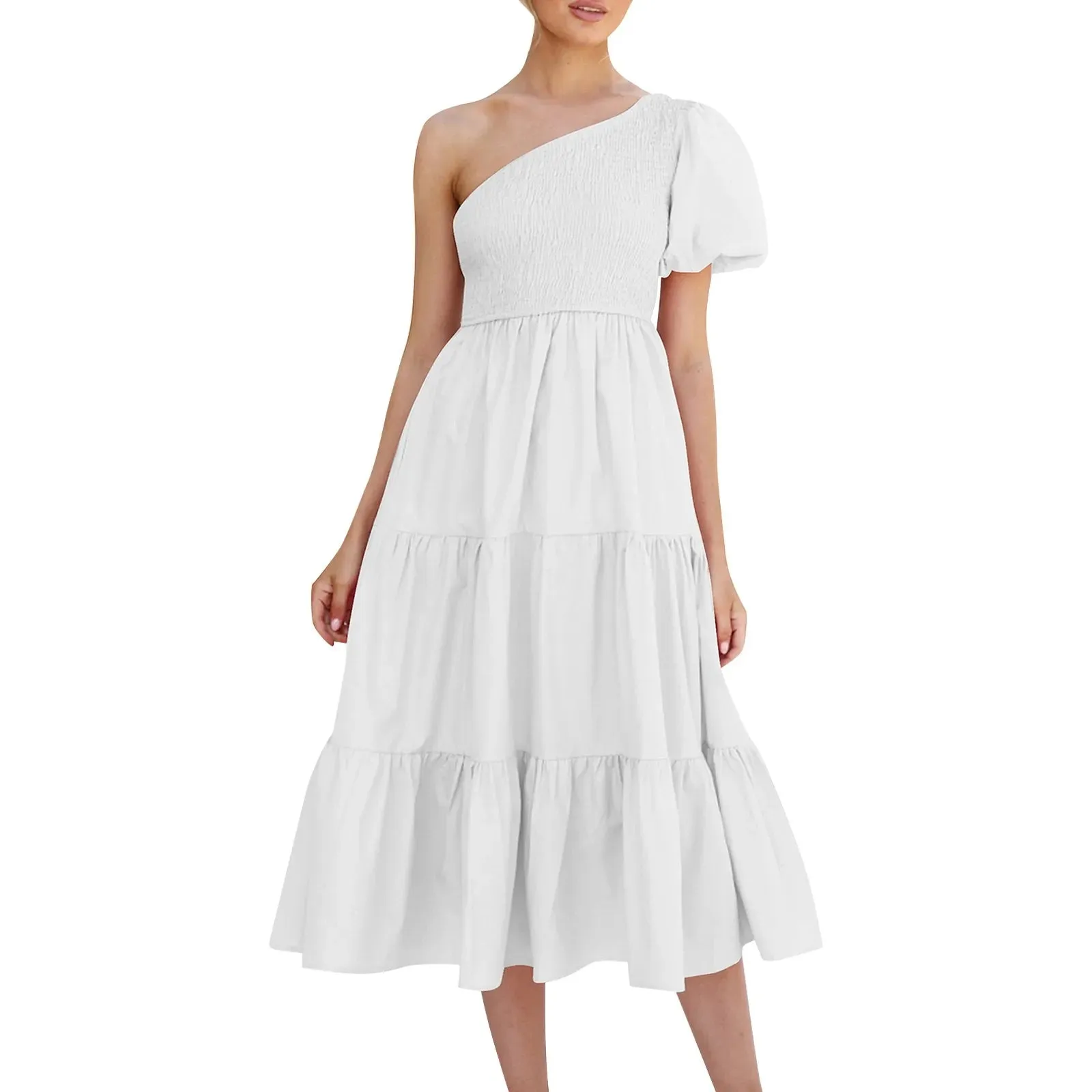 One Shoulder Sleeveless Backless Straight Solid Color Boho Beach Casual Elegant Dress