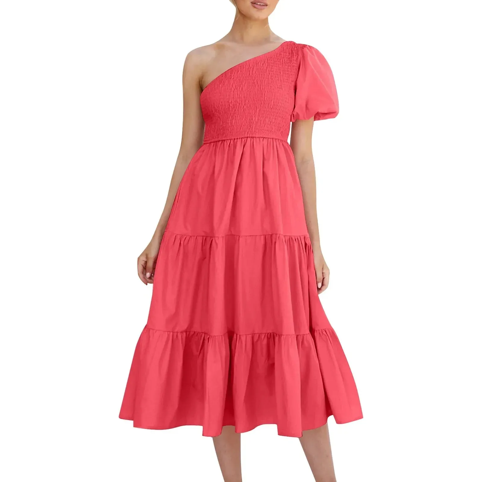 One Shoulder Sleeveless Backless Straight Solid Color Boho Beach Casual Elegant Dress