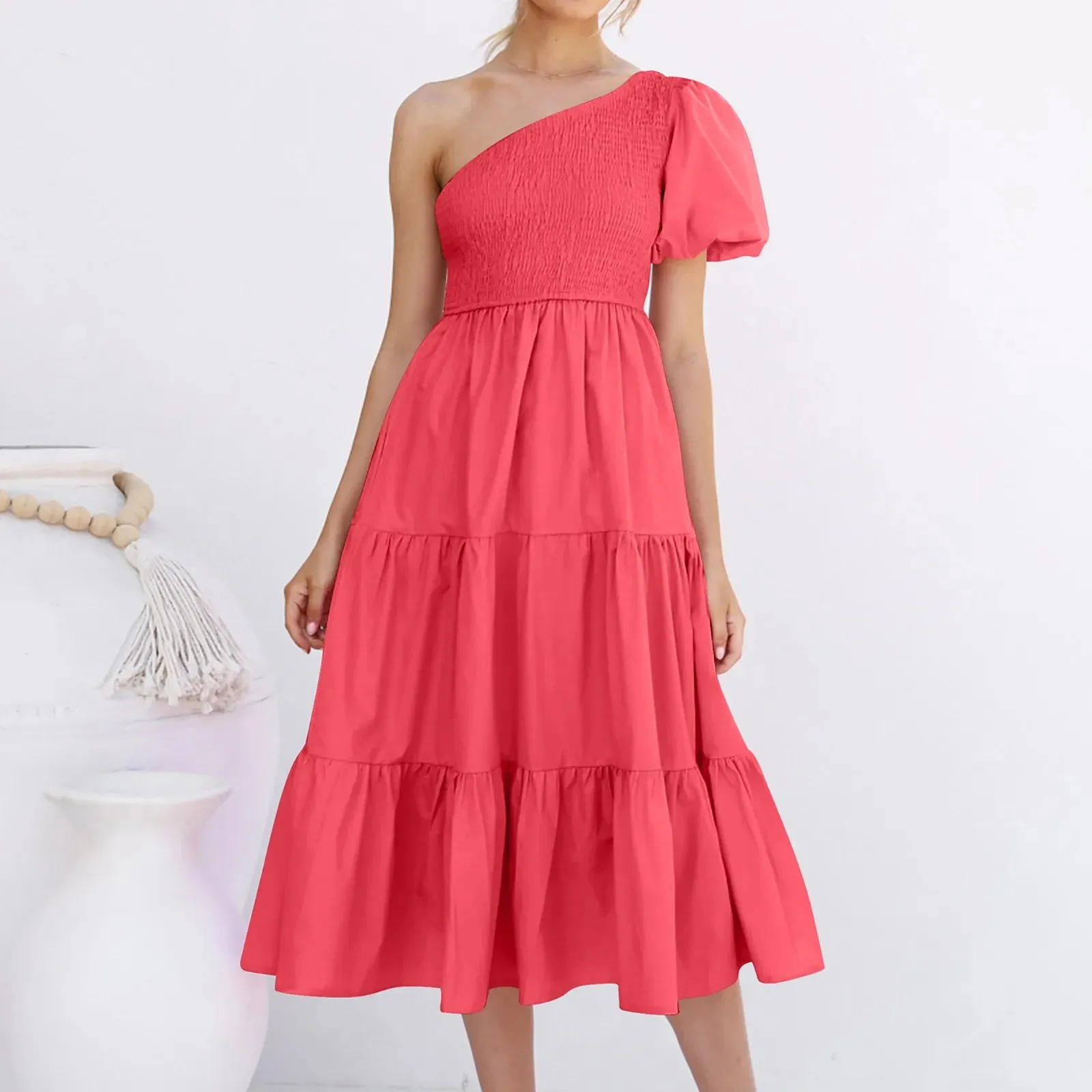 One Shoulder Sleeveless Backless Straight Solid Color Boho Beach Casual Elegant Dress