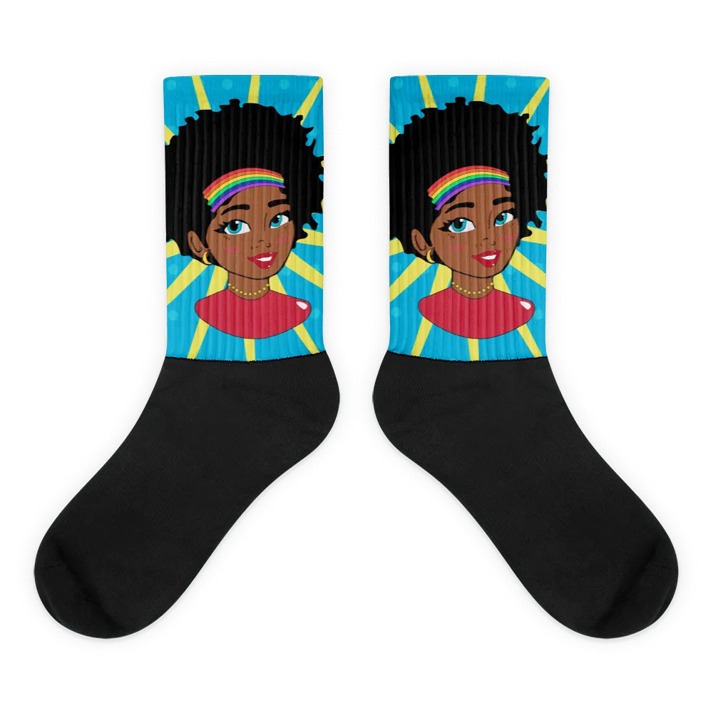 Pop Starburst Diva (Blue) Black foot socks