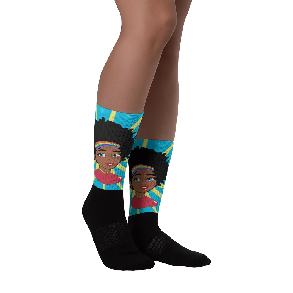 Pop Starburst Diva (Blue) Black foot socks