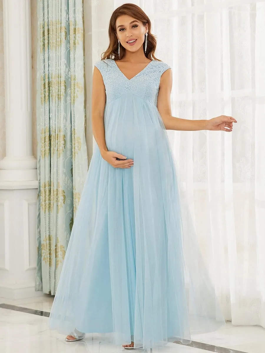 Simple Sleeveless Embroidered Maxi Maternity Dress