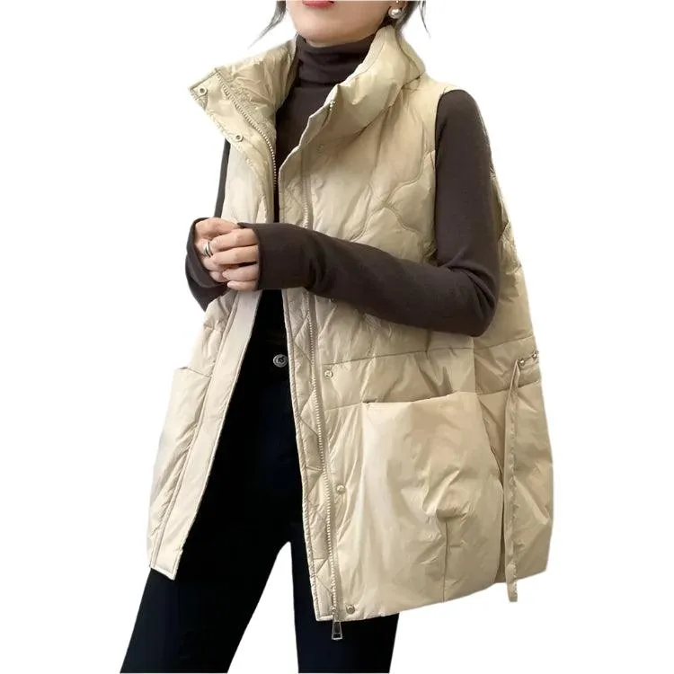 Women's Quilted Down Cotton Vest - Short Sleeveless Stand Collar Waistcoat