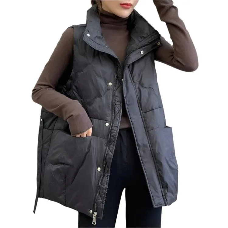 Women's Quilted Down Cotton Vest - Short Sleeveless Stand Collar Waistcoat