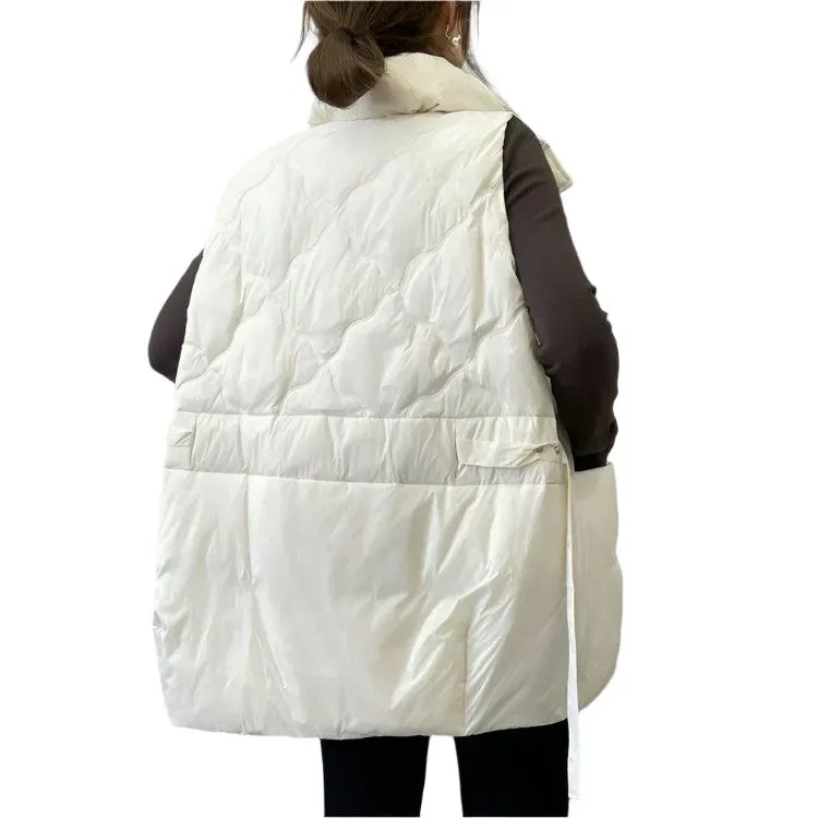 Women's Quilted Down Cotton Vest - Short Sleeveless Stand Collar Waistcoat