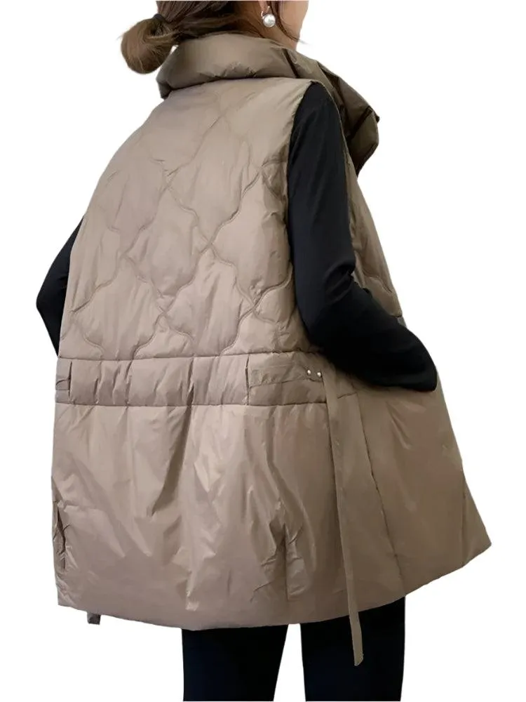 Women's Quilted Down Cotton Vest - Short Sleeveless Stand Collar Waistcoat