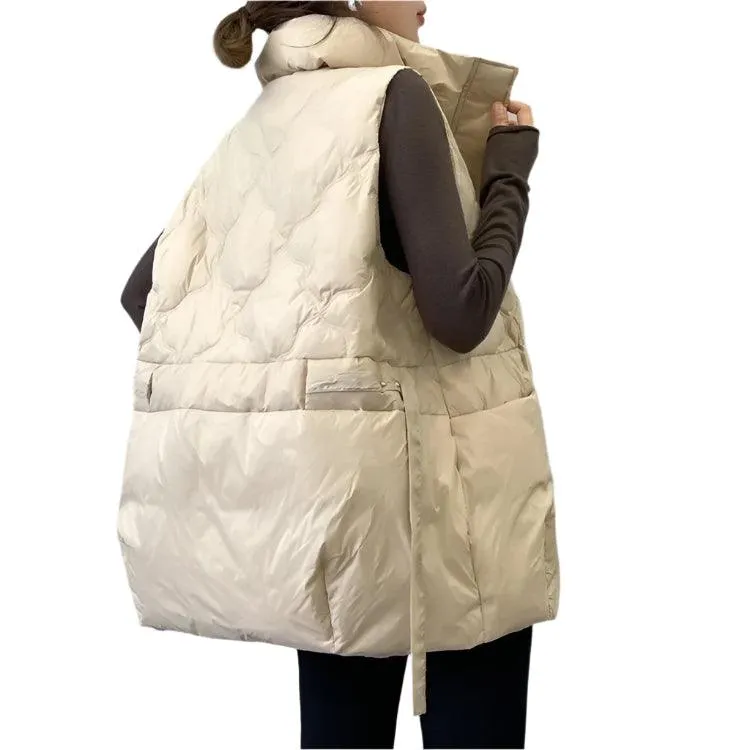 Women's Quilted Down Cotton Vest - Short Sleeveless Stand Collar Waistcoat