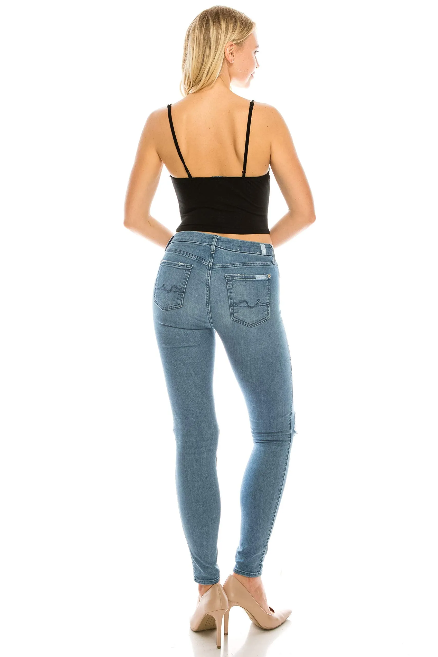 Women's Spaghetti Strap Rayon Ruched Front Tank Crop Top